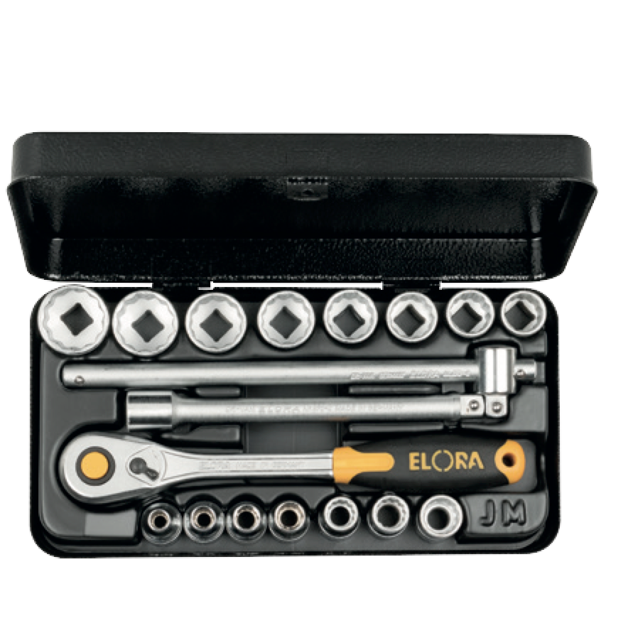 ELORA 870-JMU 3/8" BI-HEXAGON SOCKET SET METRIC 18 PCS