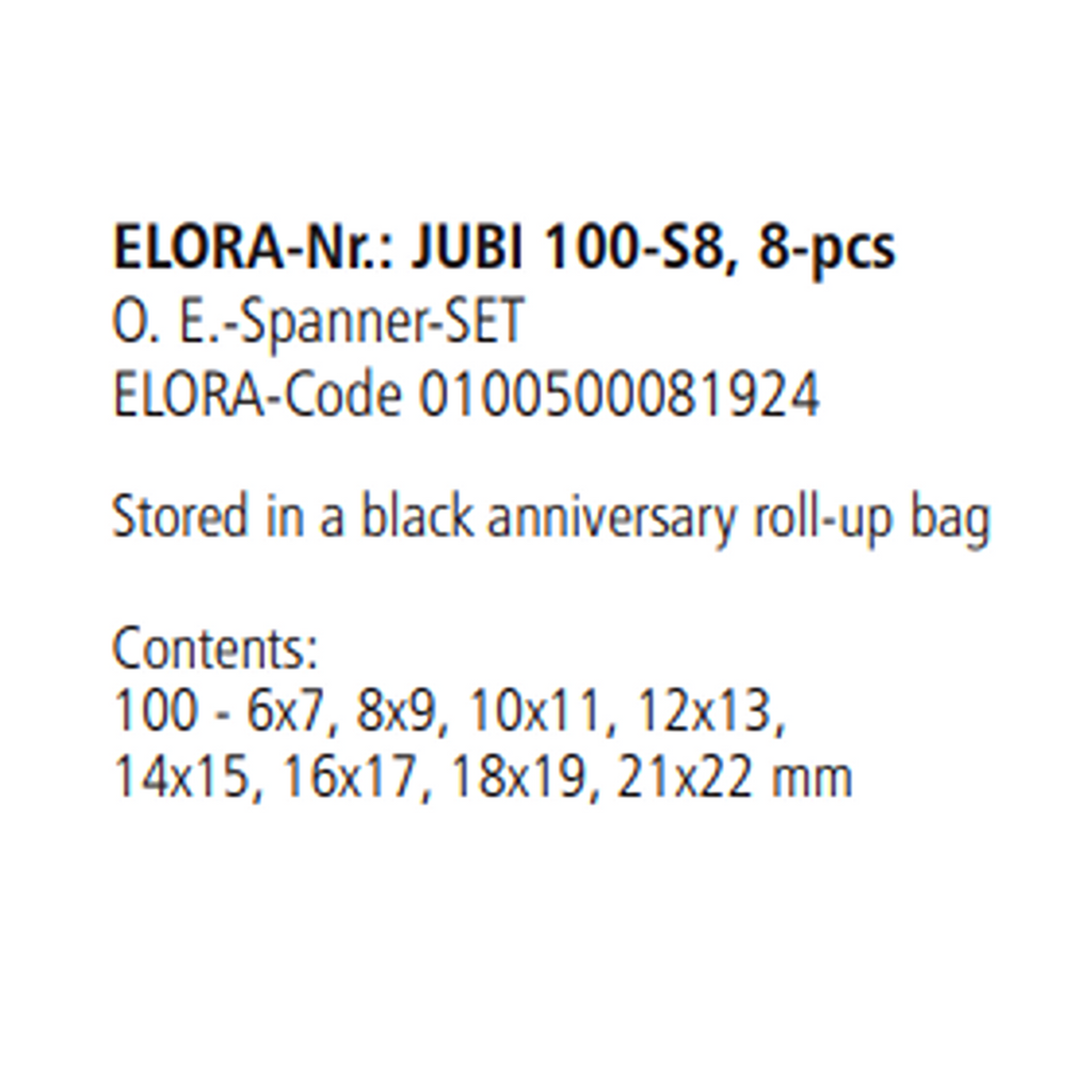 ELORA JUBI 100-S8 SPANNER SET ROLL UP BAG 8PCS