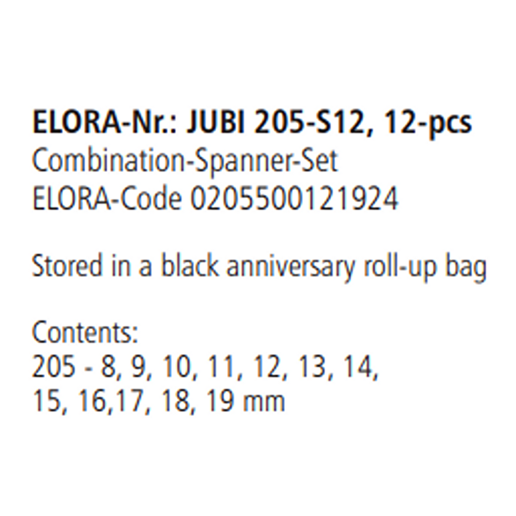 ELORA JUBI 205-S12 COMBINATION SPANNER SET ROLL UP BAG
