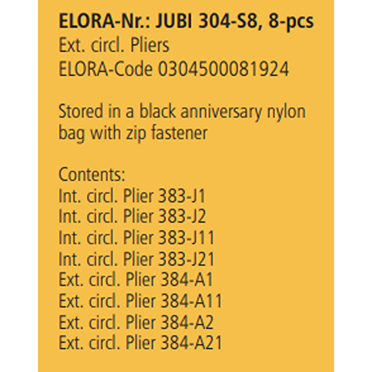 ELORA JUBI 304-S8 CIRCLIP PLIER SET NYLON BAG WITH ZIP FASTENER 8PCS