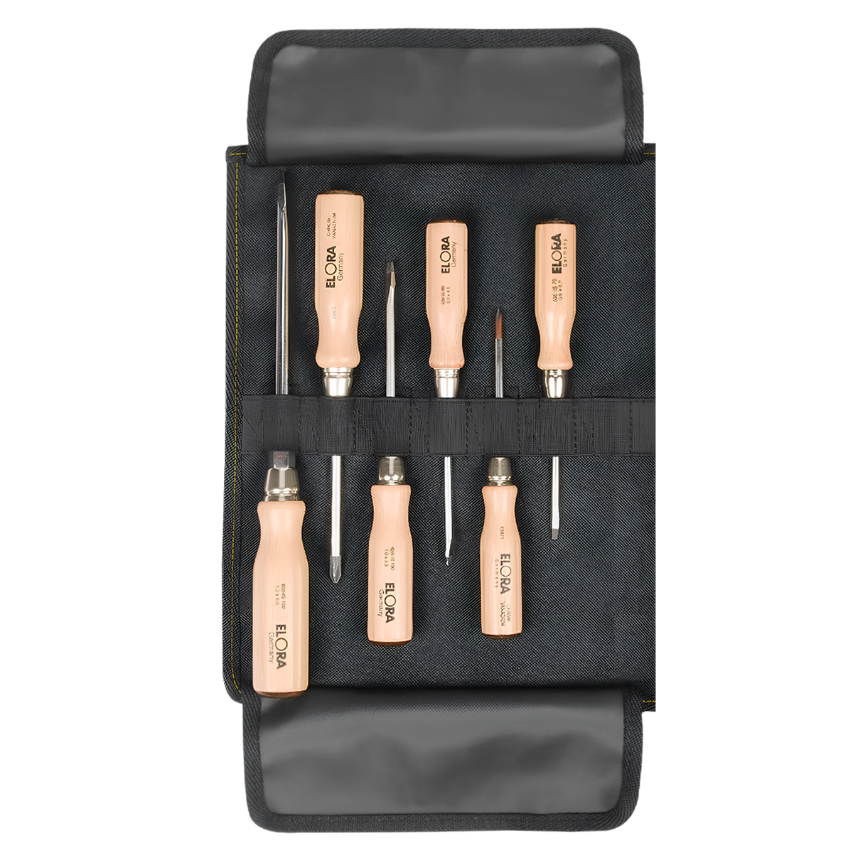 ELORA JUBI 600-S6 SCREWDRIVER SET WOODEN HANDLE ROLL UP BAG
