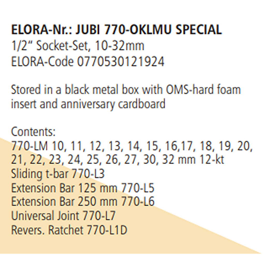 ELORA JUBI 770-OKLMU 1/2" SOCKET SET 10-32MM