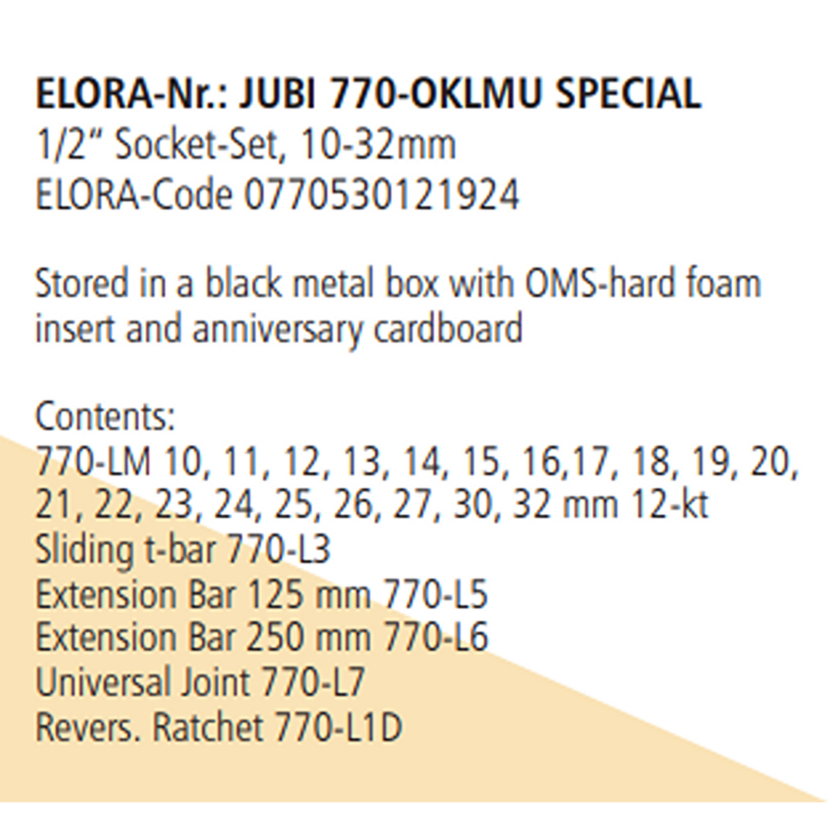 ELORA JUBI 770-OKLMU 1/2" SOCKET SET 10-32MM