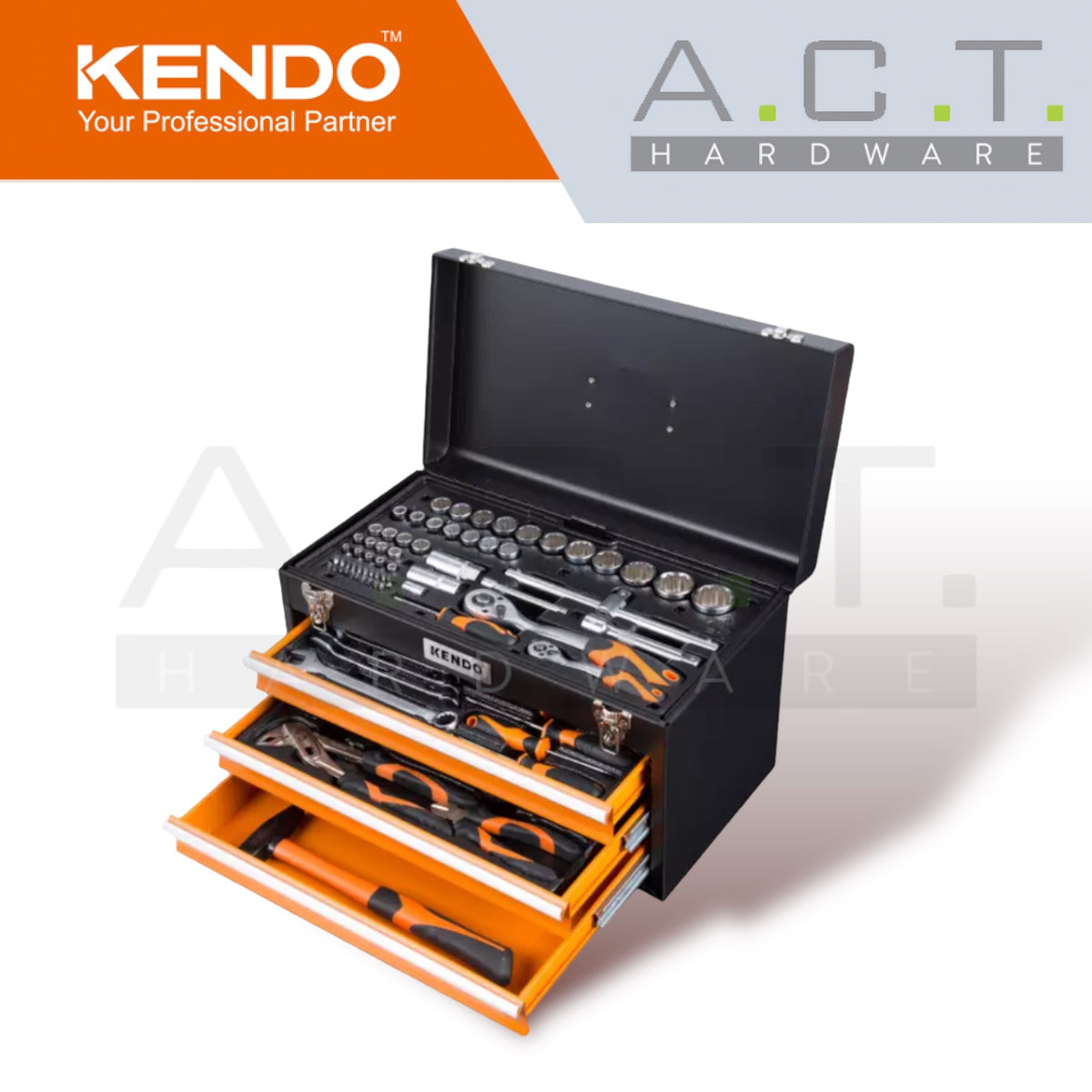 KENDO 86PC TOOL SET, SOCKET SET AND HAND TOOLS, CHEST SET, 90517