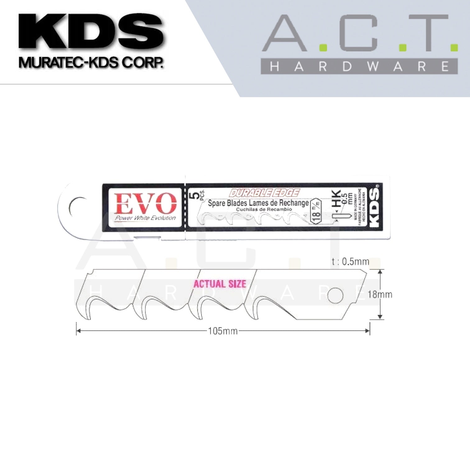 KDS HK-5 EVO, SPARE BLADES 18MM (5PCS/PKT) Main image