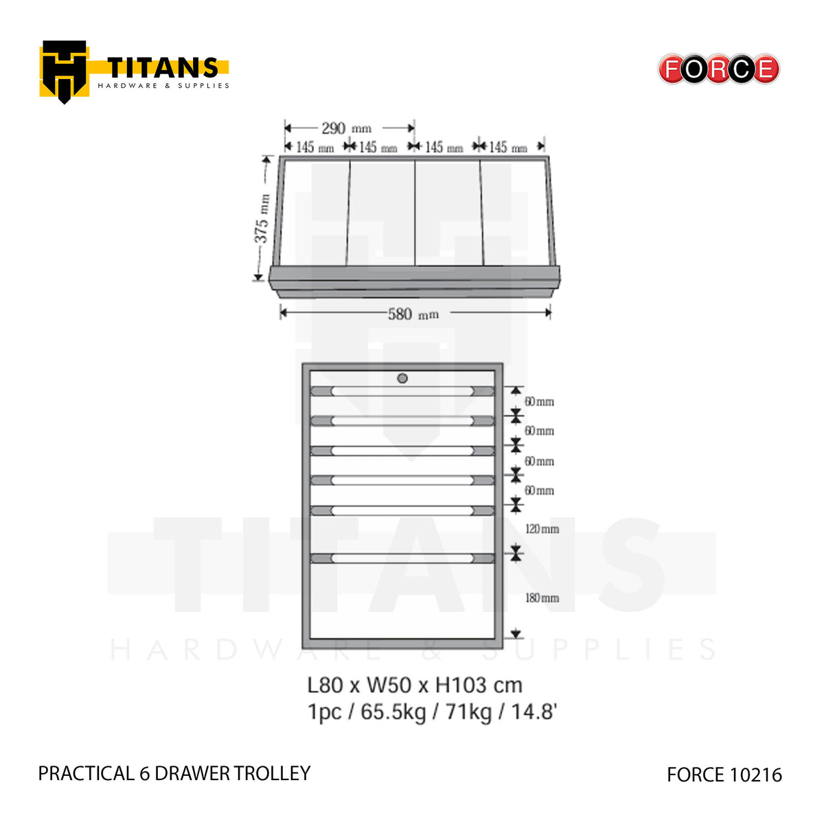 (FORCE 10216) PRACTICAL 6 DRAWER TROLLEY, EMPTY