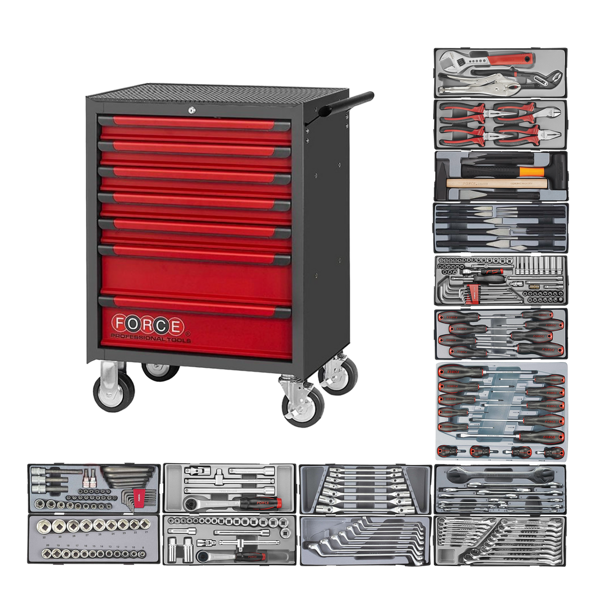 (FORCE 10517-245) PRACTICAL 7 DRAWER TOOL TROLLEY WITH 245 TOOLS