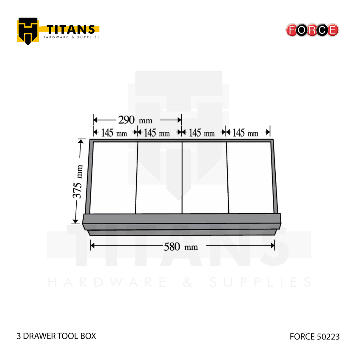 (FORCE 50223) 3 DRAWER TOOL BOX, EMPTY
