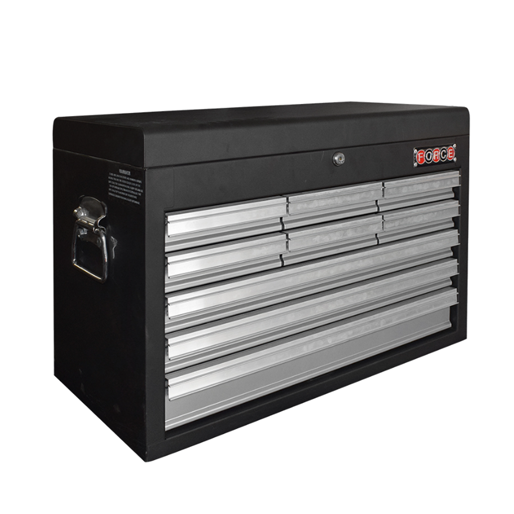 (FORCE 50229 S) 9 DRAWER BLACK/RED TOOL BOX WITH TOP LID, EMPTY