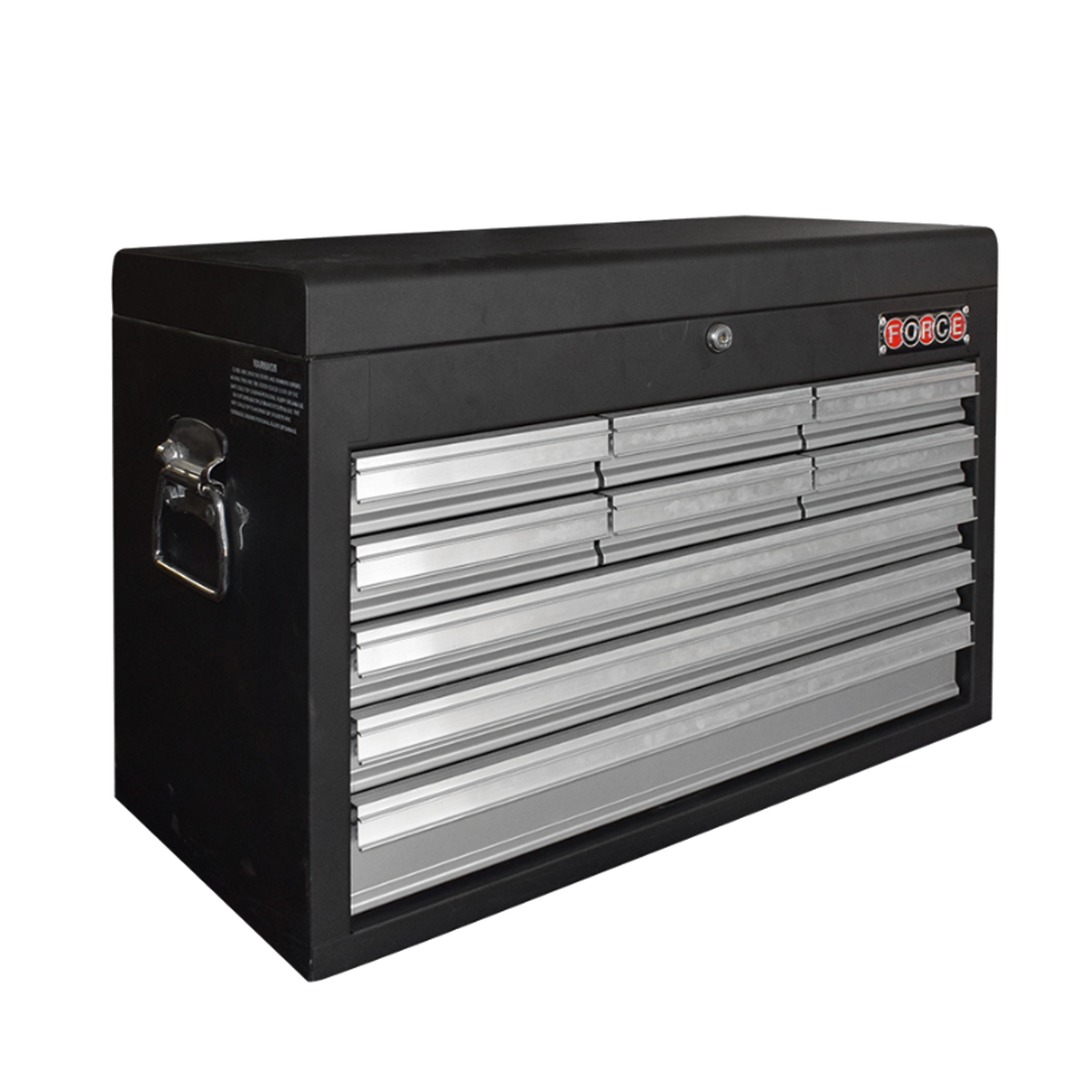 (FORCE 50229 S) 9 DRAWER BLACK/RED TOOL BOX WITH TOP LID, EMPTY
