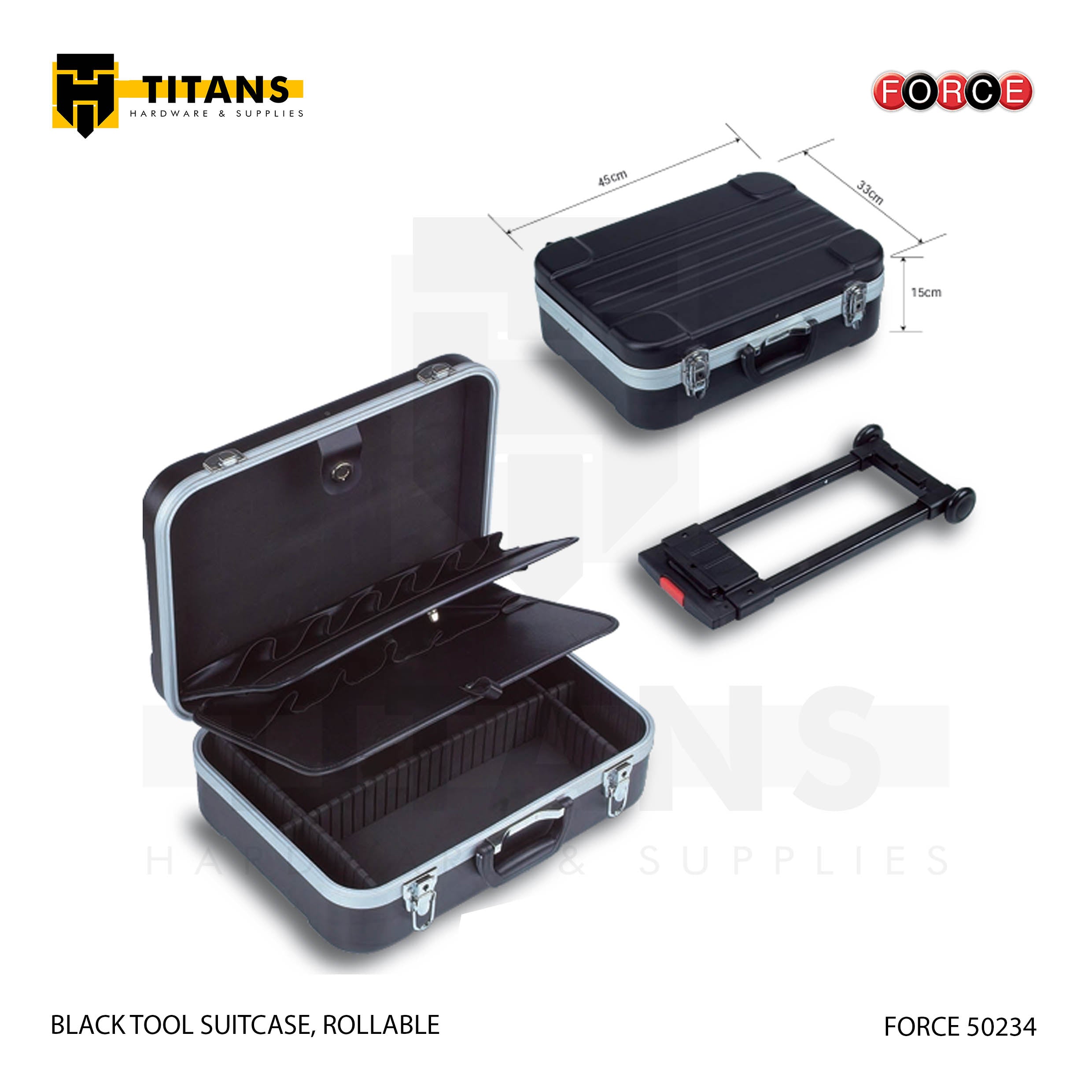 (FORCE 50234) BLACK TOOL SUITCASE, ROLLABLE, EMPTY Secondary image