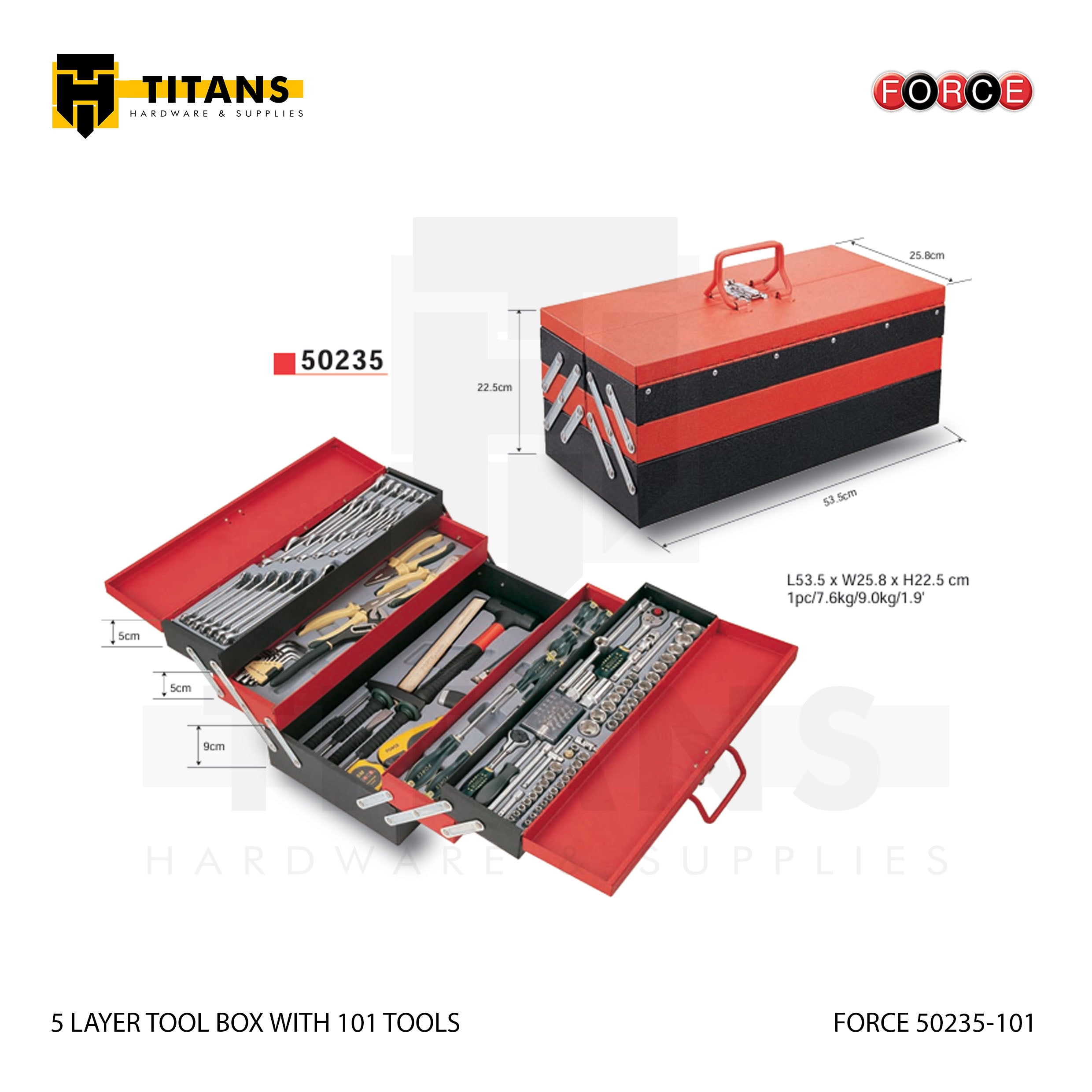 (FORCE 50235-101) 5 LAYER TOOL BOX WITH 101 TOOLS Secondary image