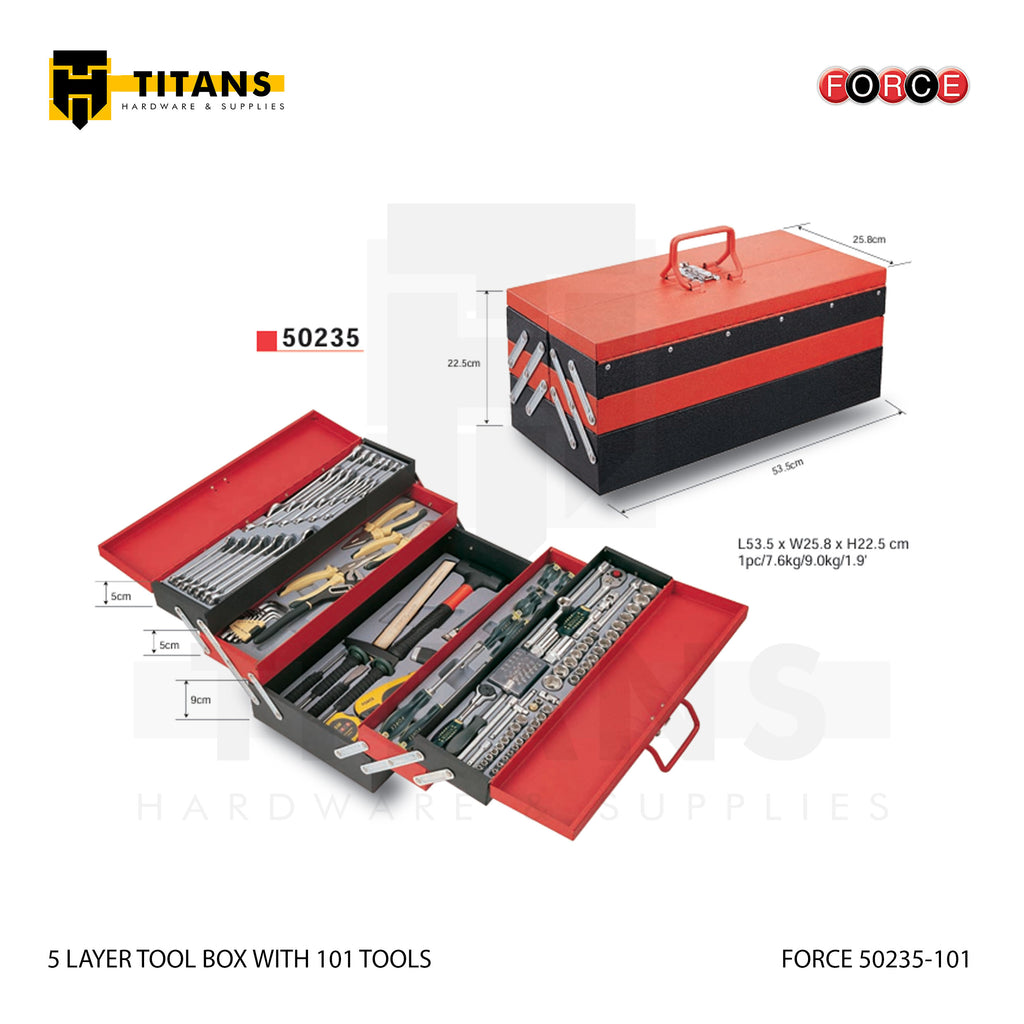 (FORCE 50235-101) 5 LAYER TOOL BOX WITH 101 TOOLS