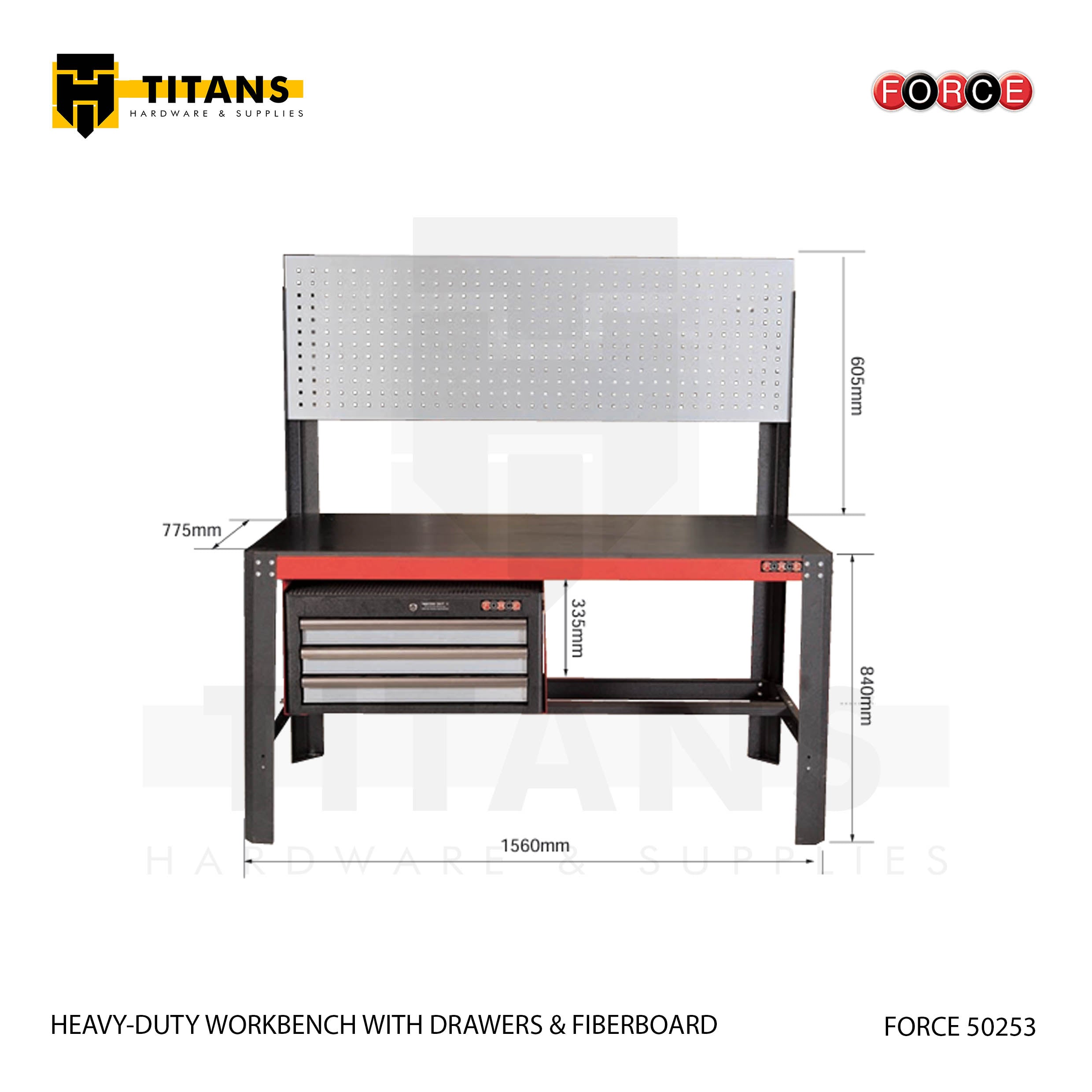 (FORCE 50253) HEAVY-DUTY WORKBENCH WITH DRAWERS & FIBERBOARD, EMPTY Secondary image