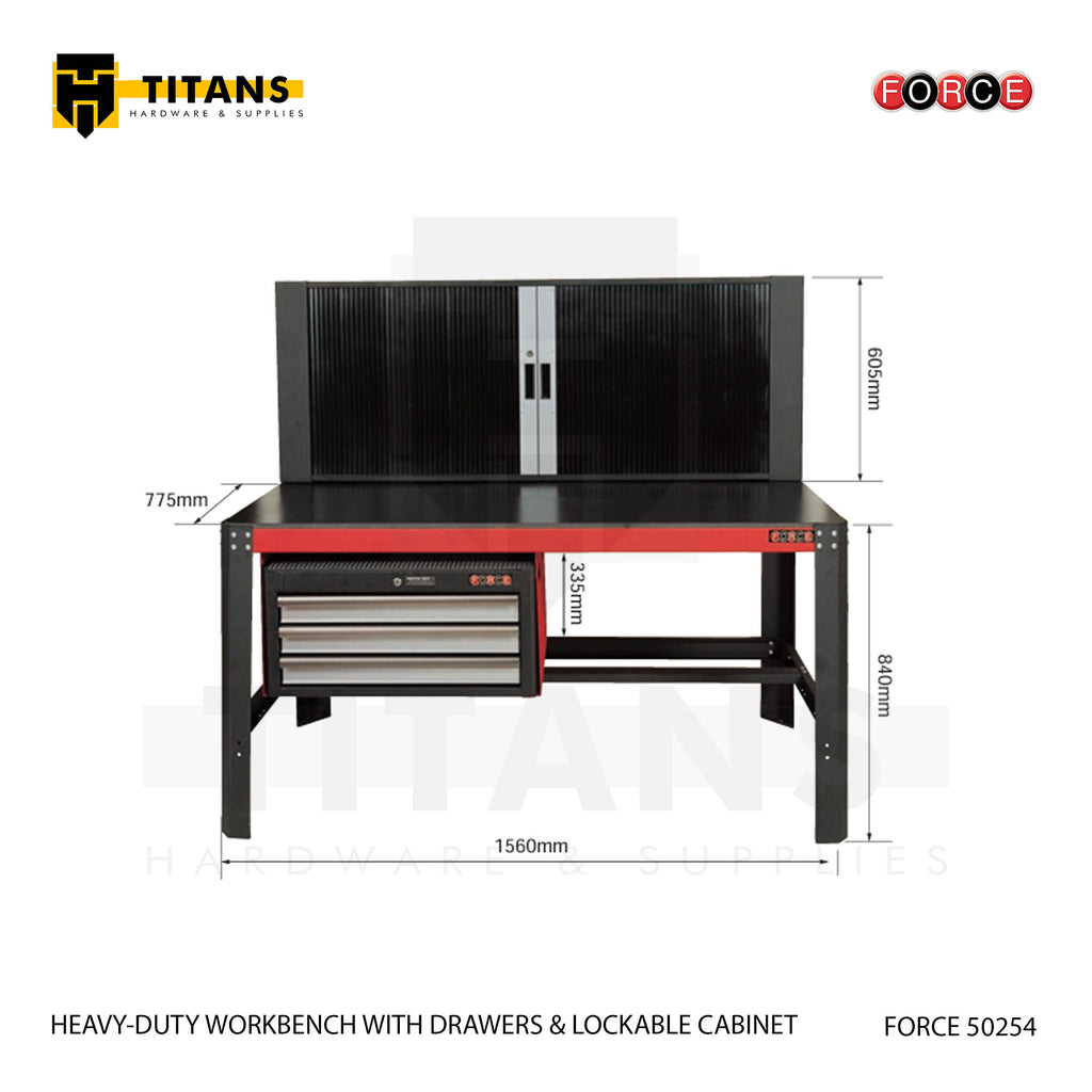 (FORCE 50254) HEAVY-DUTY WORKBENCH WITH DRAWERS & LOCKABLE CABINET, EMPTY