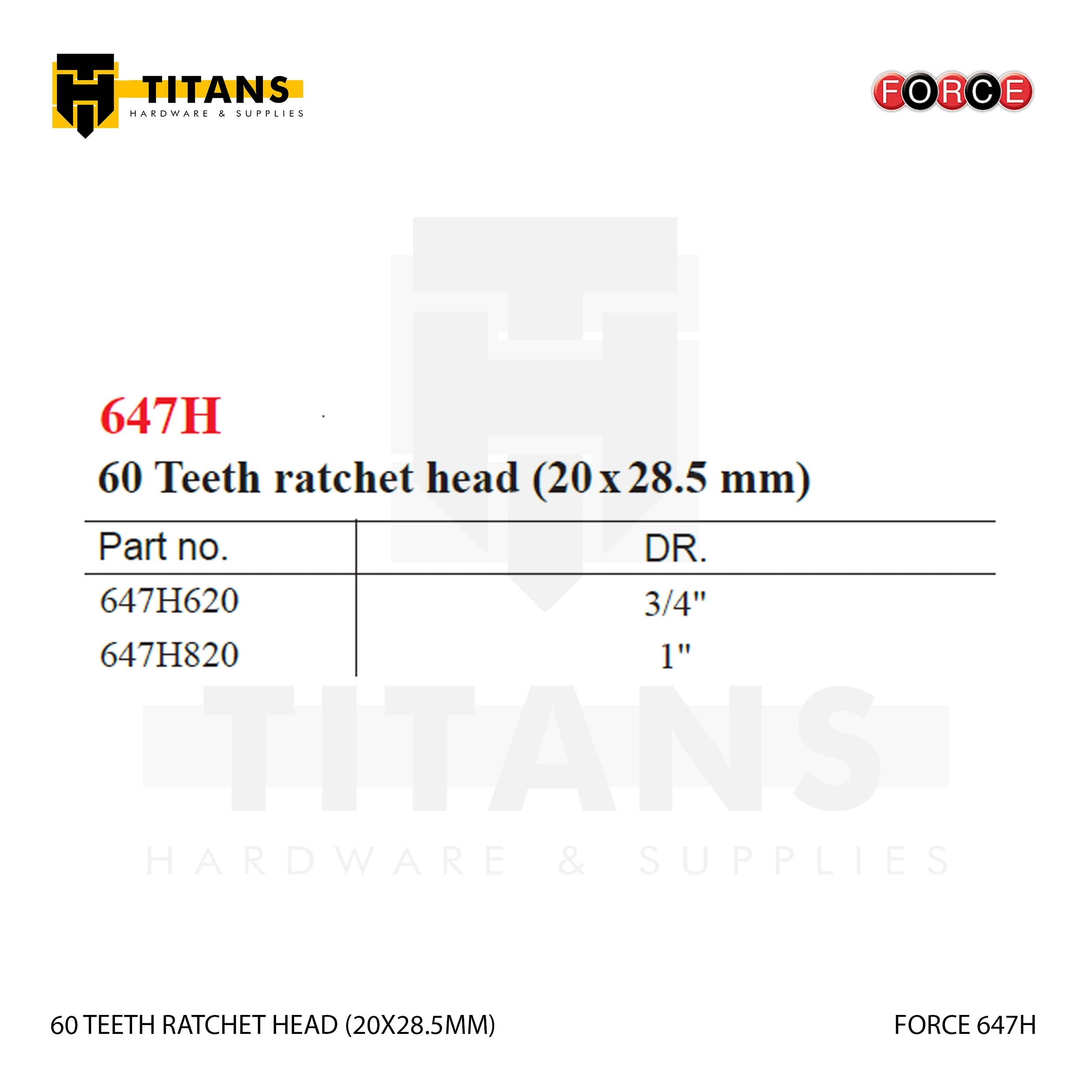 (FORCE 647H) 60 TEETH RATCHET HEAD (20X28.5MM) Secondary image