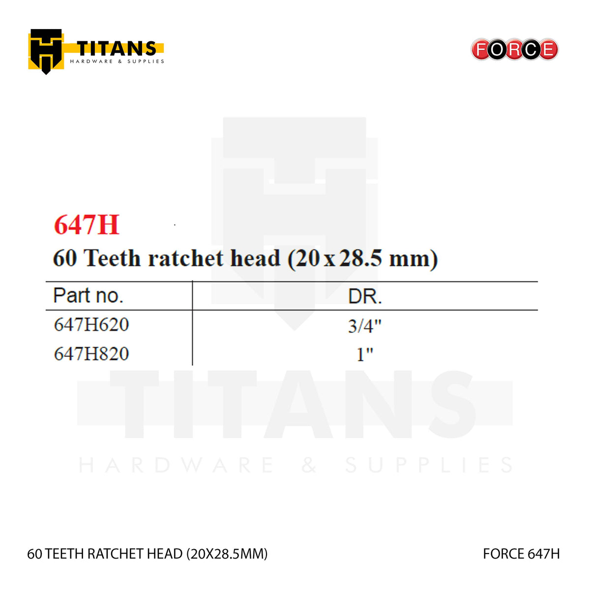 (FORCE 647H) 60 TEETH RATCHET HEAD (20X28.5MM)