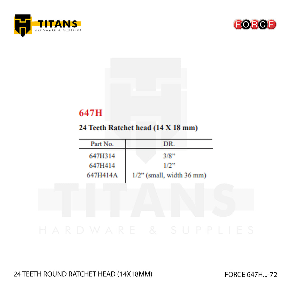 (FORCE 647H...-72) 72 TEETH ROUND RATCHET HEAD (14X18MM)
