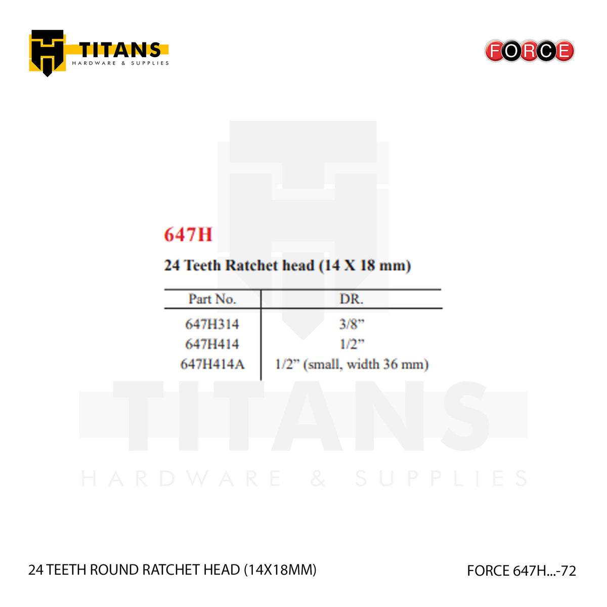 (FORCE 647H...-72) 72 TEETH ROUND RATCHET HEAD (14X18MM)