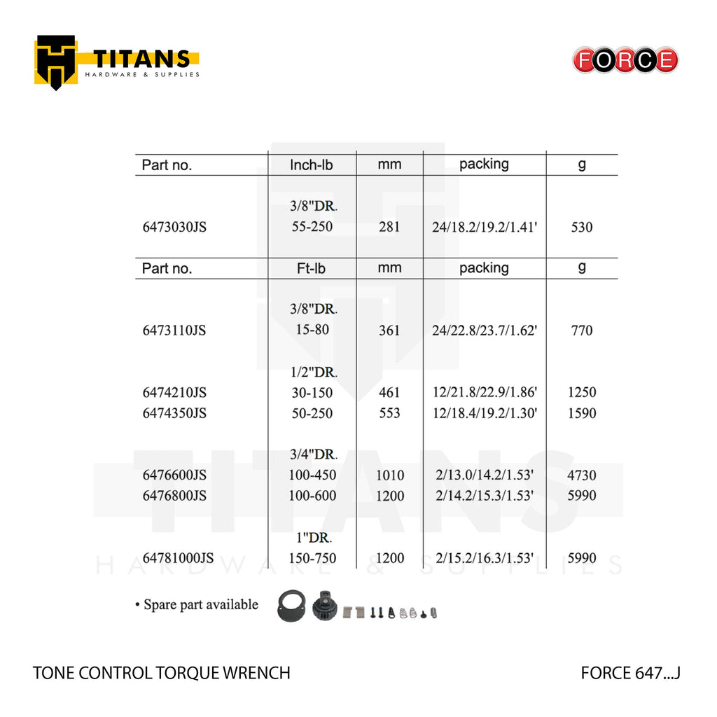 (FORCE 647...J) TONE CONTROL TORQUE WRENCH, UNLOCKABLE