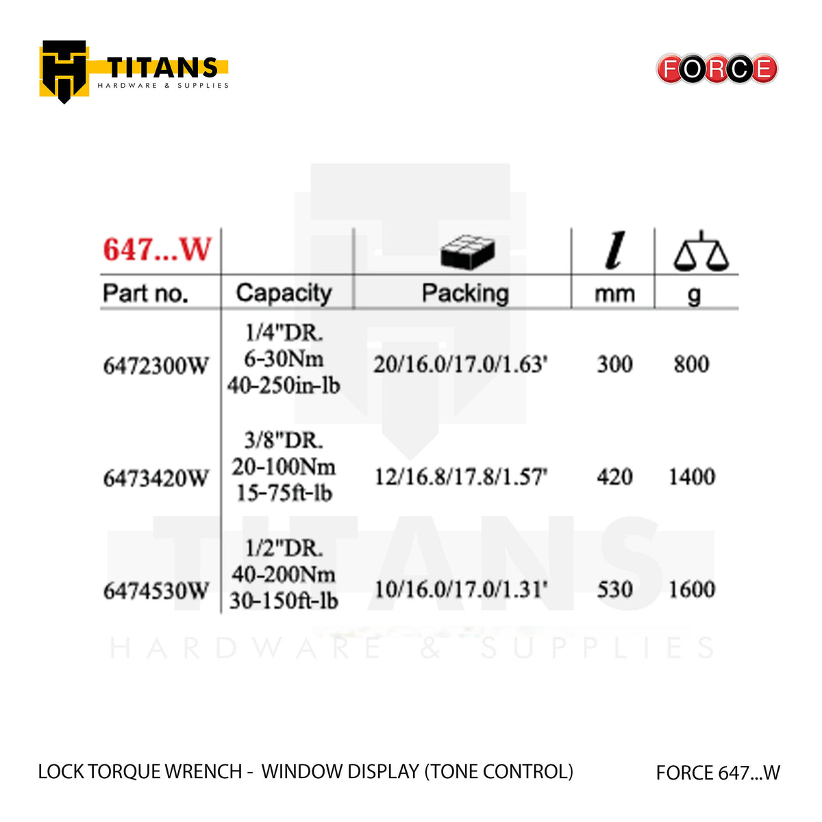 (FORCE 647...W) LOCK TORQUE WRENCH - WINDOW DISPLAY (TONE CONTROL)