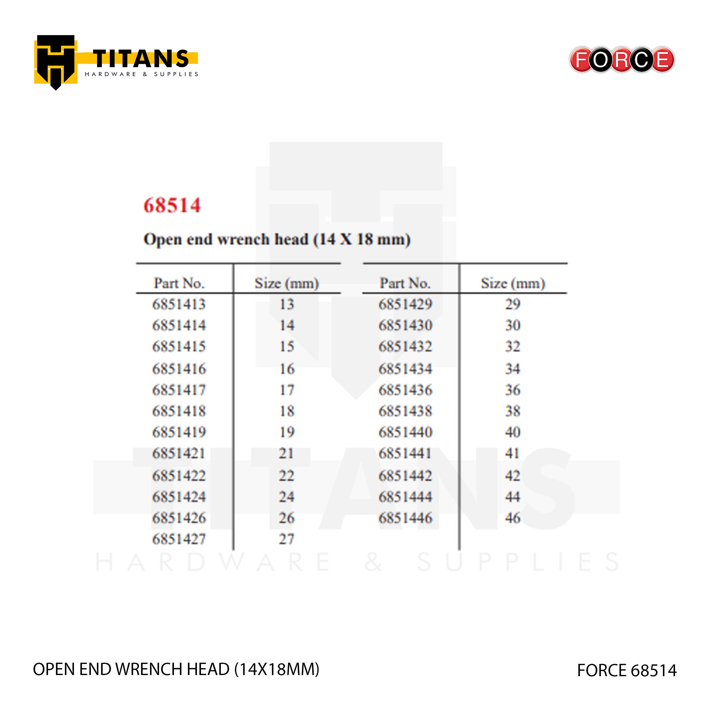 (FORCE 68514) OPEN END WRENCH HEAD (14X18MM) Secondary image