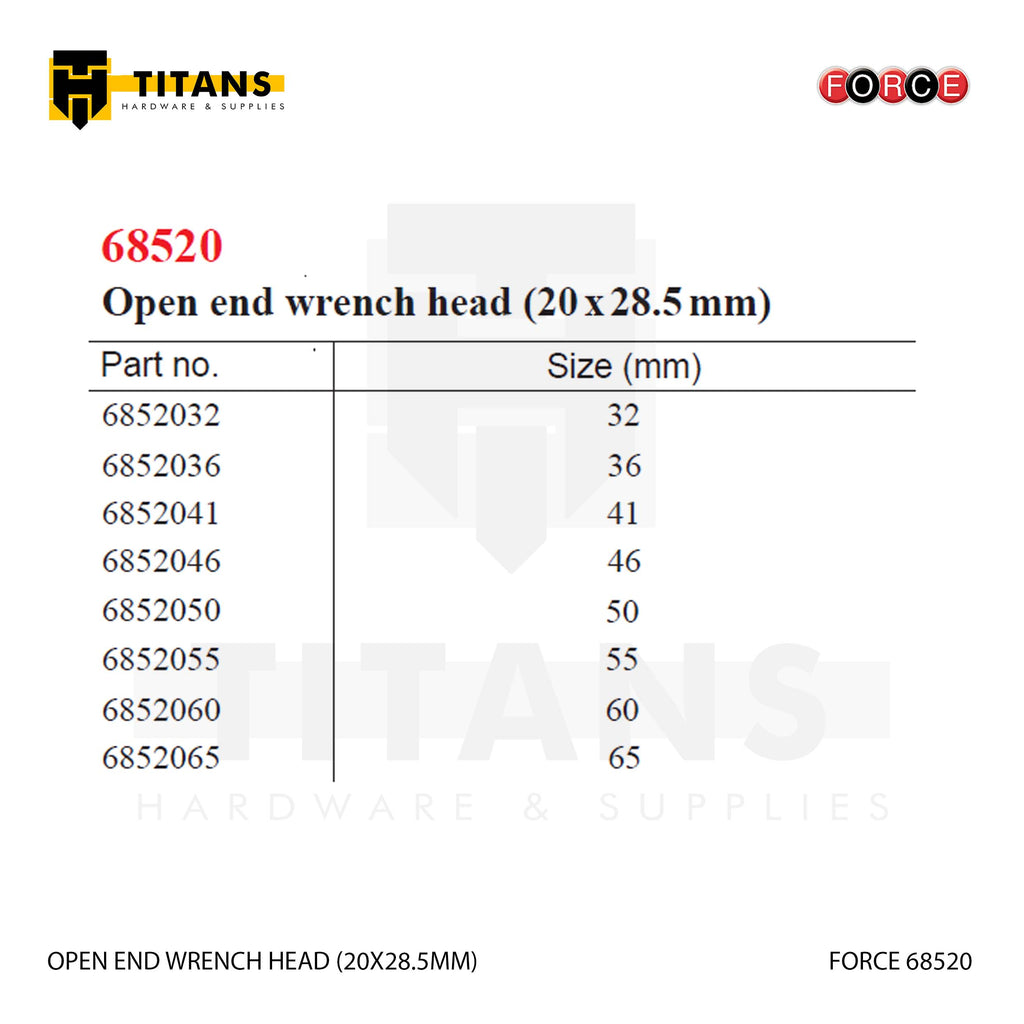 (FORCE 68520) OPEN END WRENCH HEAD (20X28.5MM)