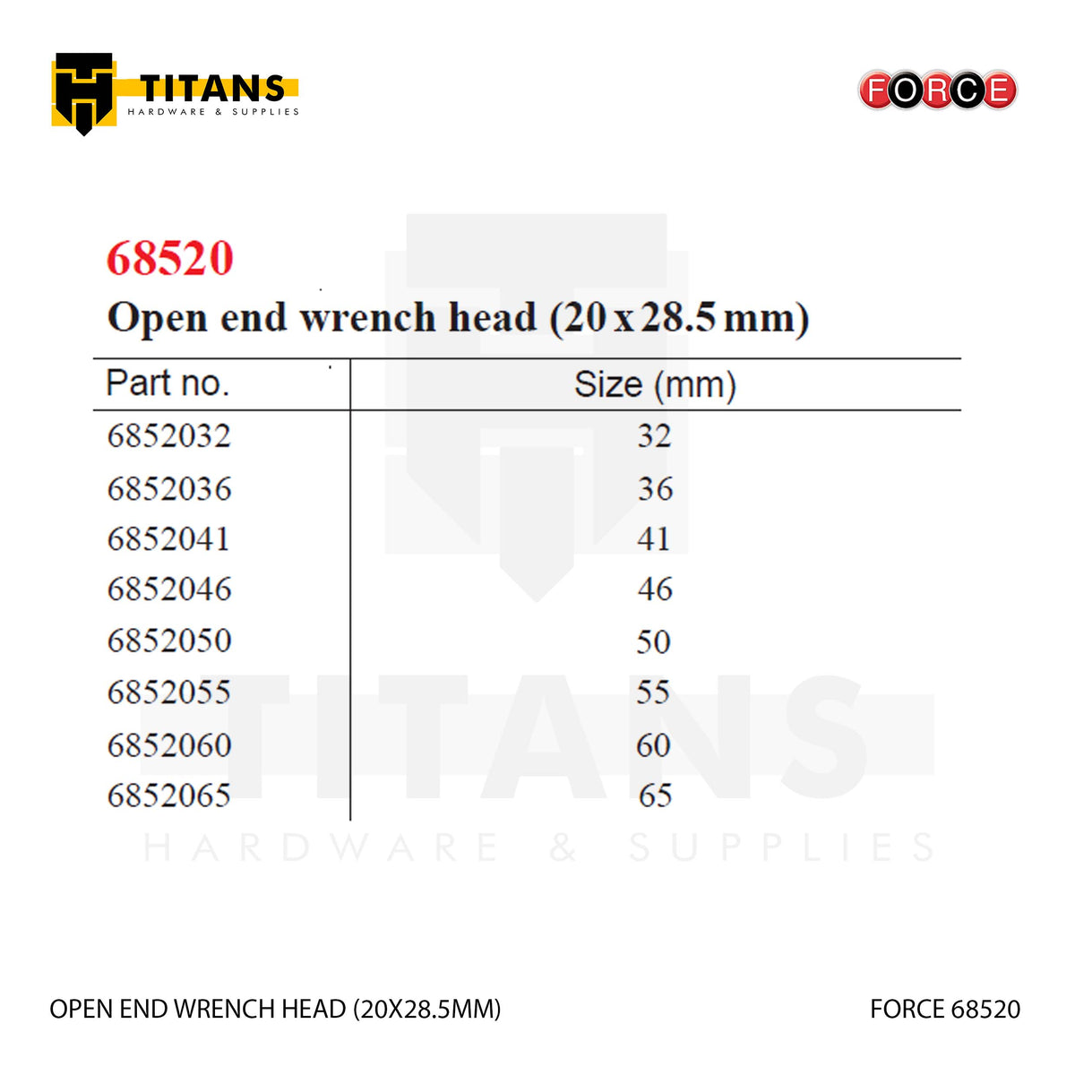 (FORCE 68520) OPEN END WRENCH HEAD (20X28.5MM)