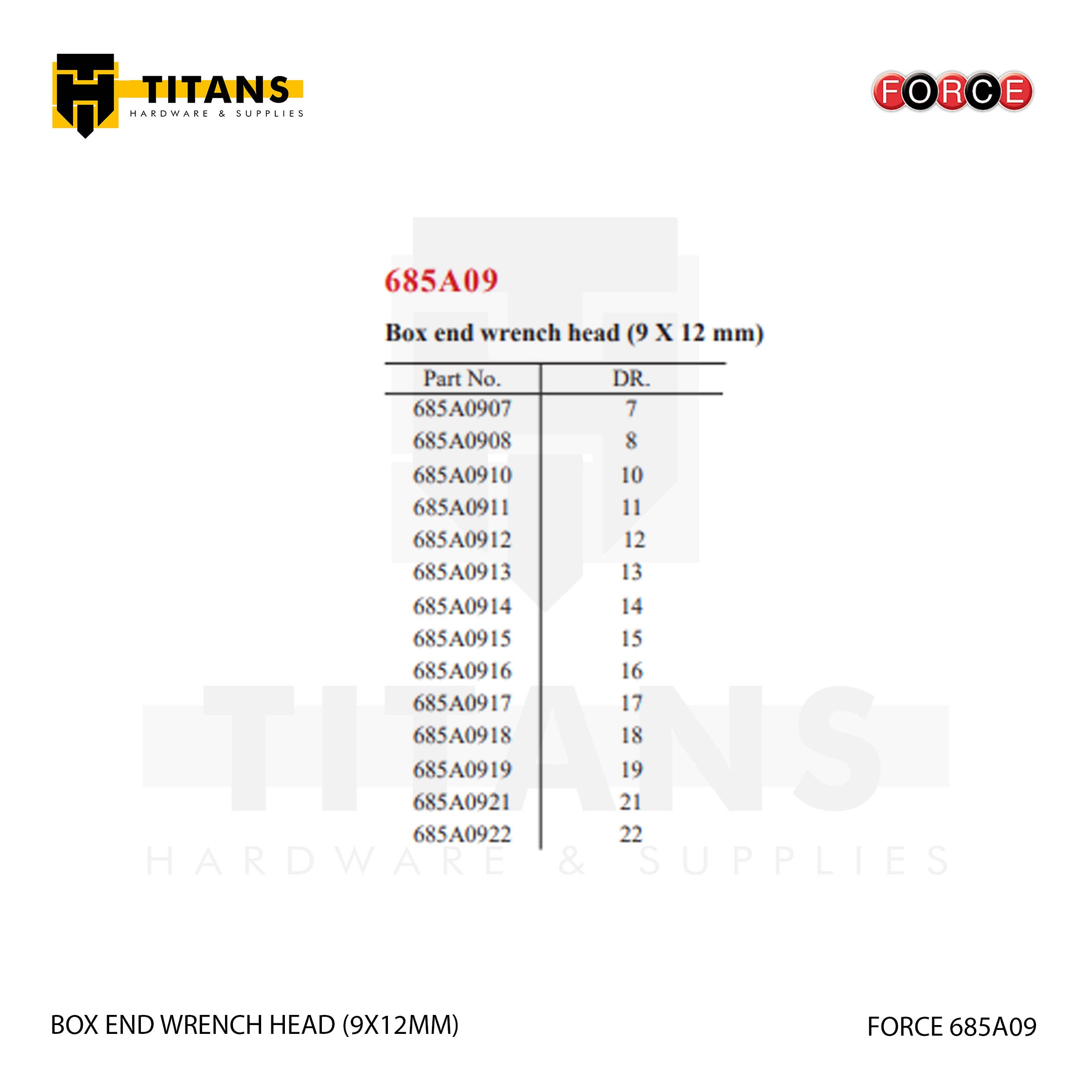 (FORCE 685A09) BOX END WRENCH HEAD (9X12MM) Secondary image