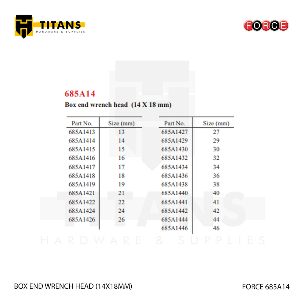 (FORCE 685A14) BOX END WRENCH HEAD (14X18MM)