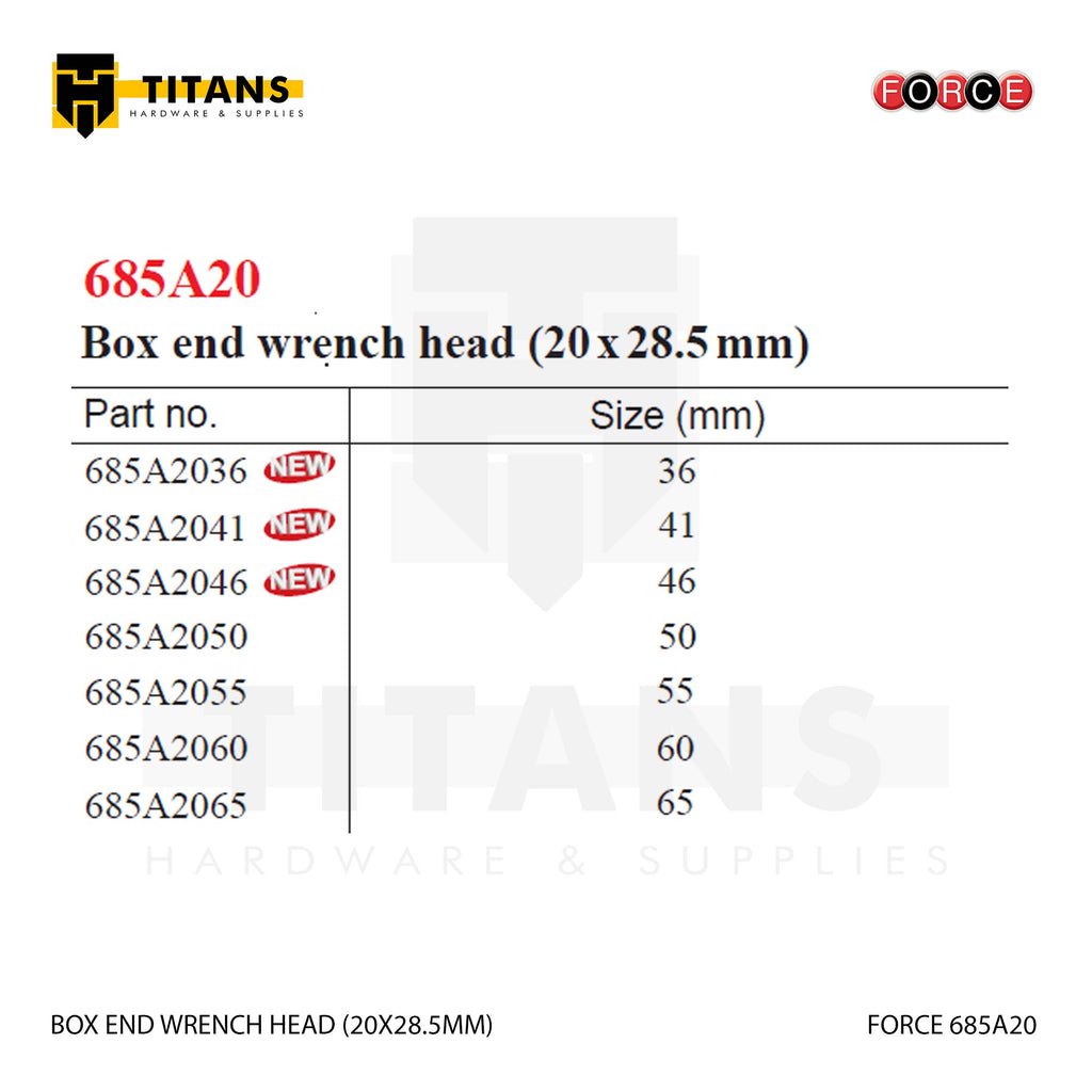 (FORCE 685A20) BOX END WRENCH HEAD (20X28.5MM)