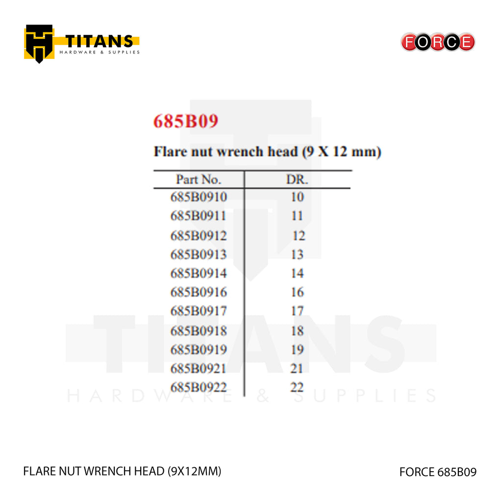 (FORCE 685B09) FLARE NUT WRENCH HEAD (9X12MM)