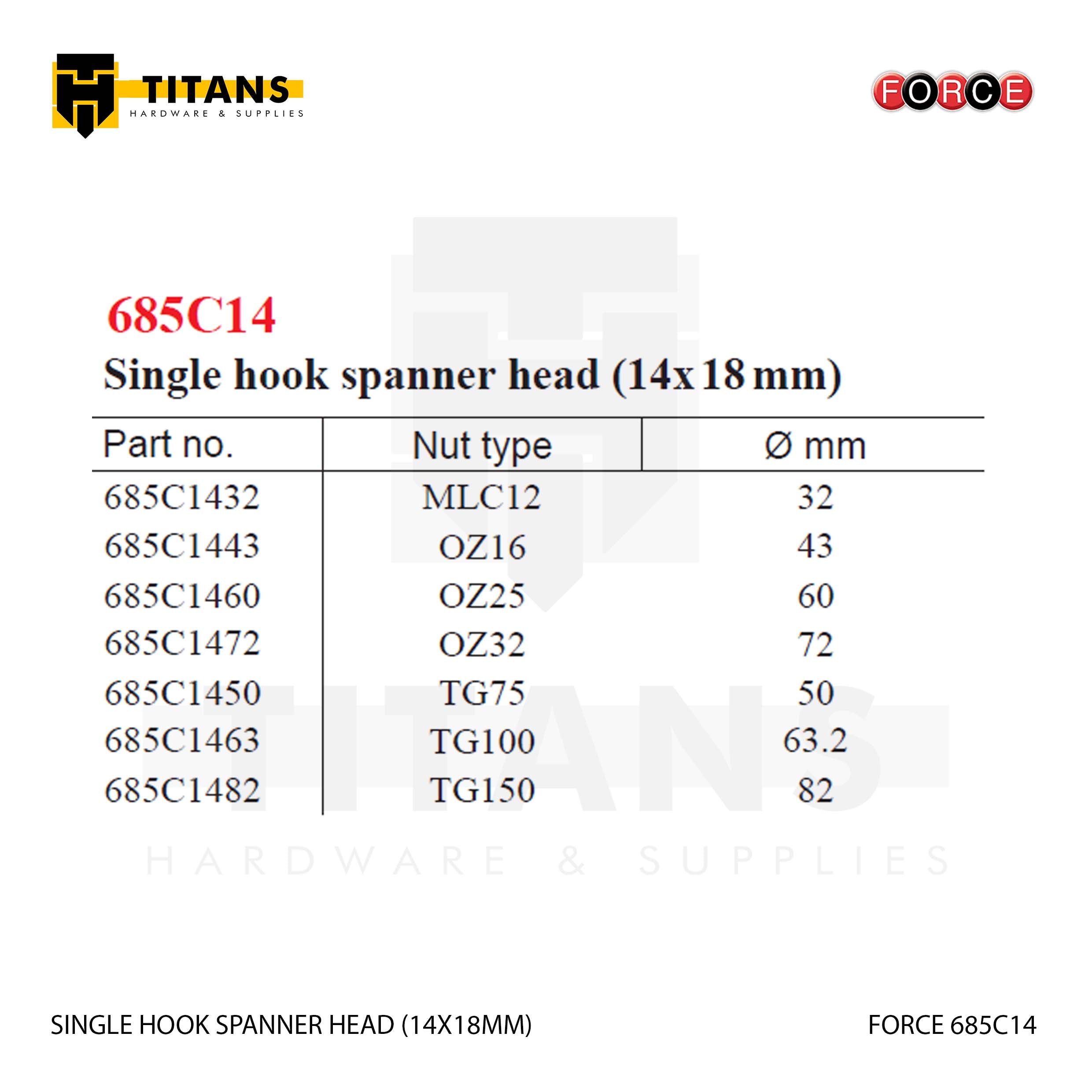 (FORCE 685C14) SINGLE HOOK SPANNER HEAD (14X18MM) Secondary image