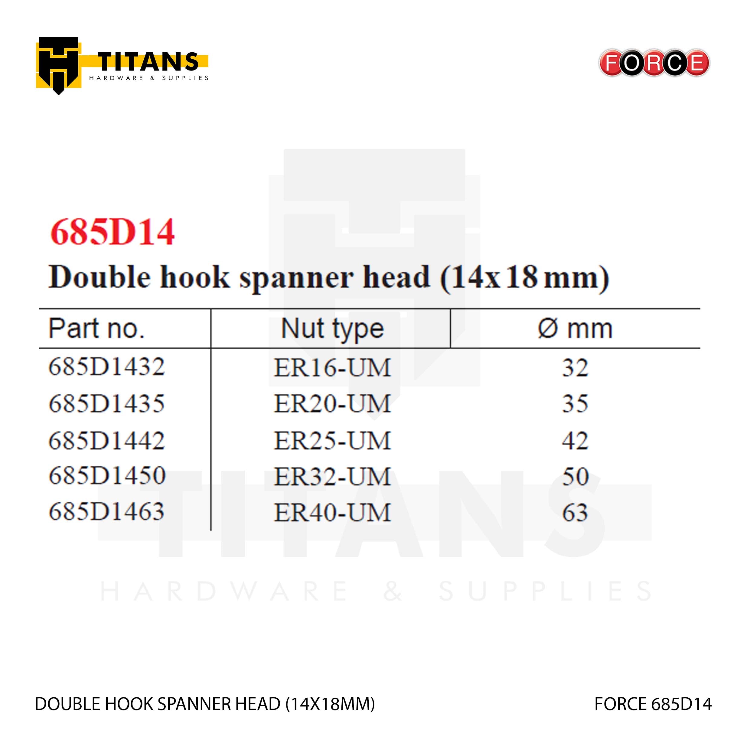 (FORCE 685D14) DOUBLE HOOK SPANNER HEAD (14X18MM) Secondary image