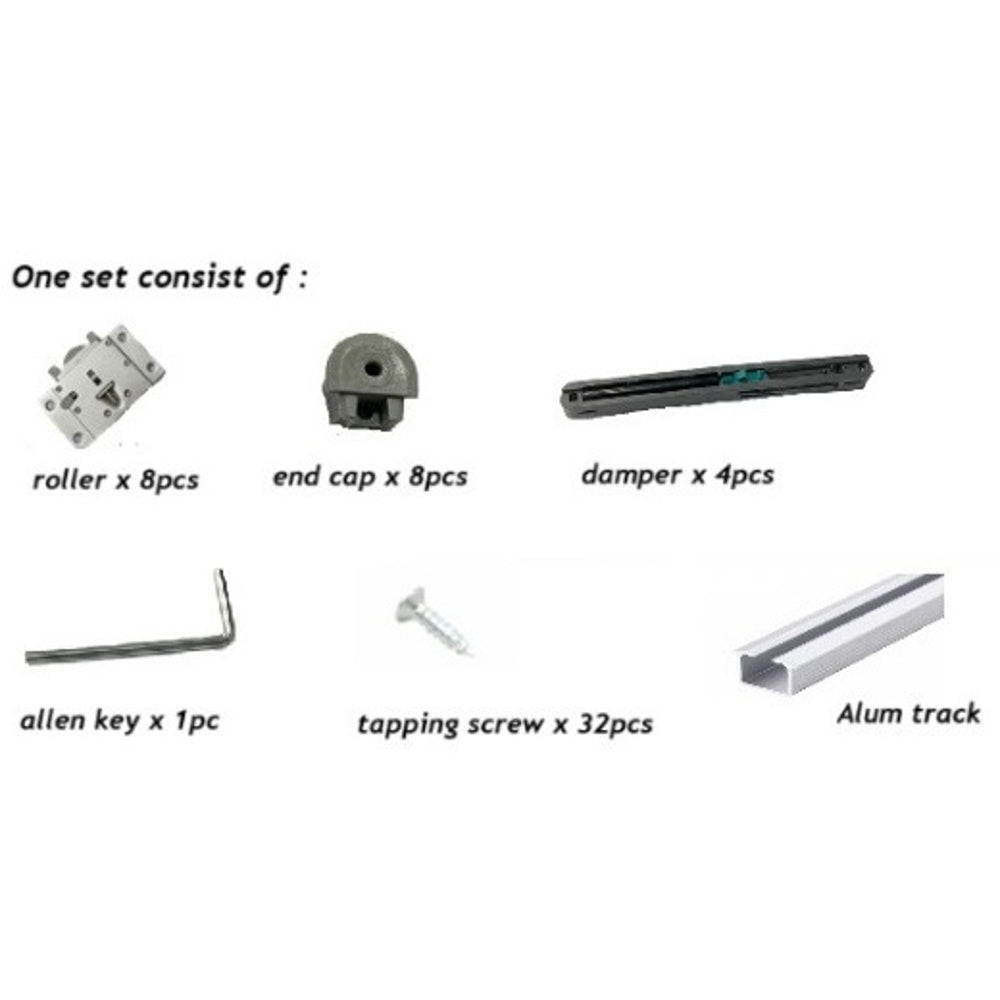 S.H H18 Wardrobe Sliding Door Roller With Two Way Damper - 2 Doors