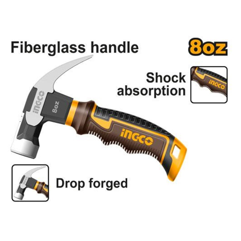 INGCO HCH81008D, 8OZ Mini Drop-Forged Claw Hammer with Ergonomic Fibreglass Handle Secondary image
