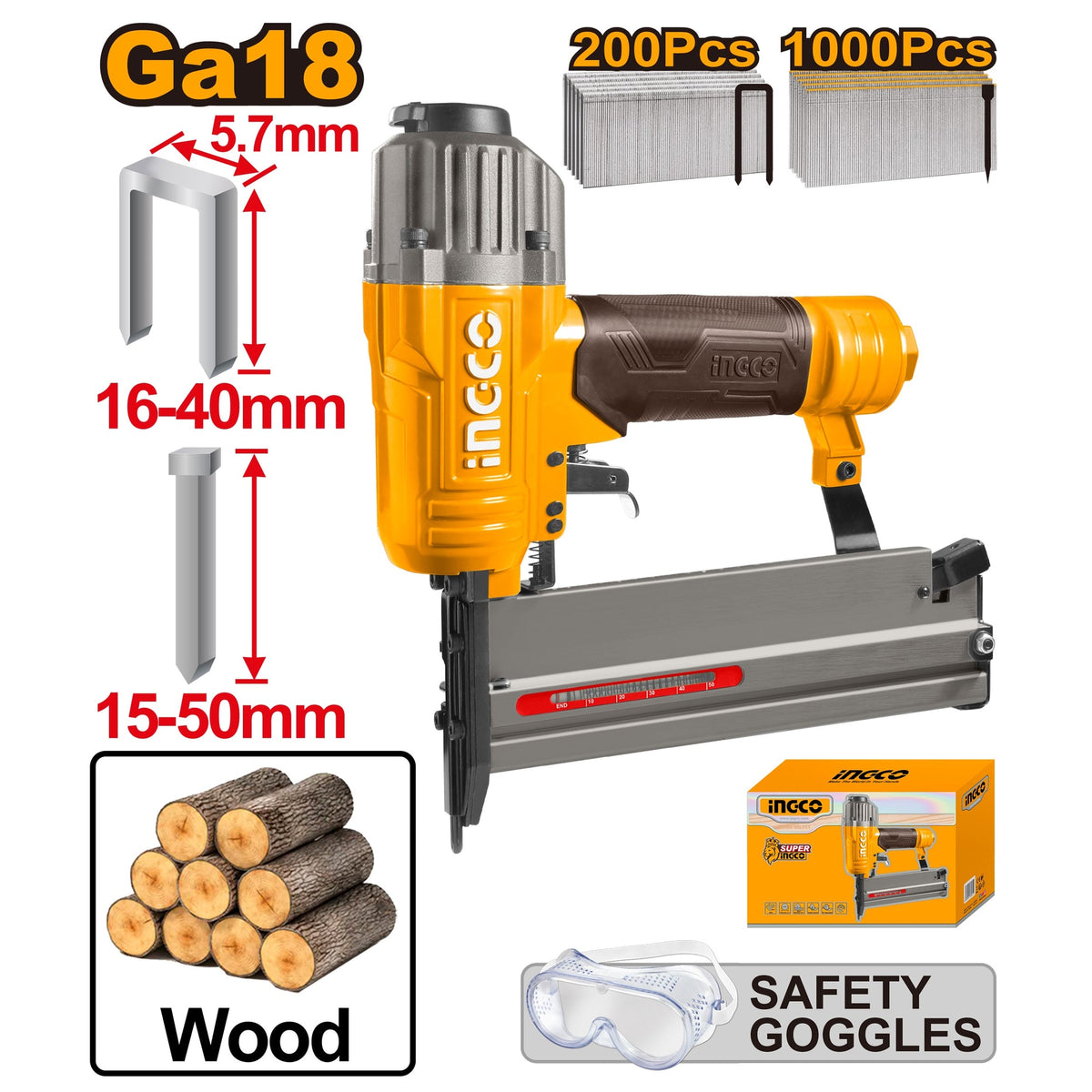 INGCO 2 IN 1 AIR COMBO BRAD & CROWN NAILER ACN50401 Main image