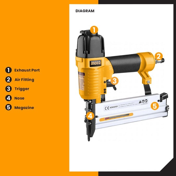 INGCO 2 IN 1 AIR COMBO BRAD & CROWN NAILER ACN50401