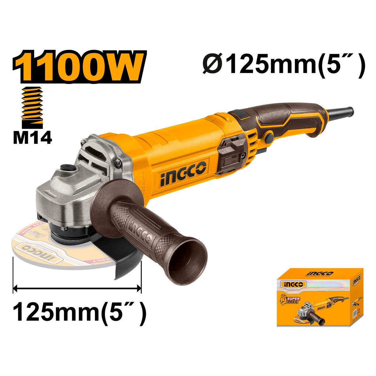 INGCO 5" 125MM ANGLE GRINDER 1100W AG110038 Main image