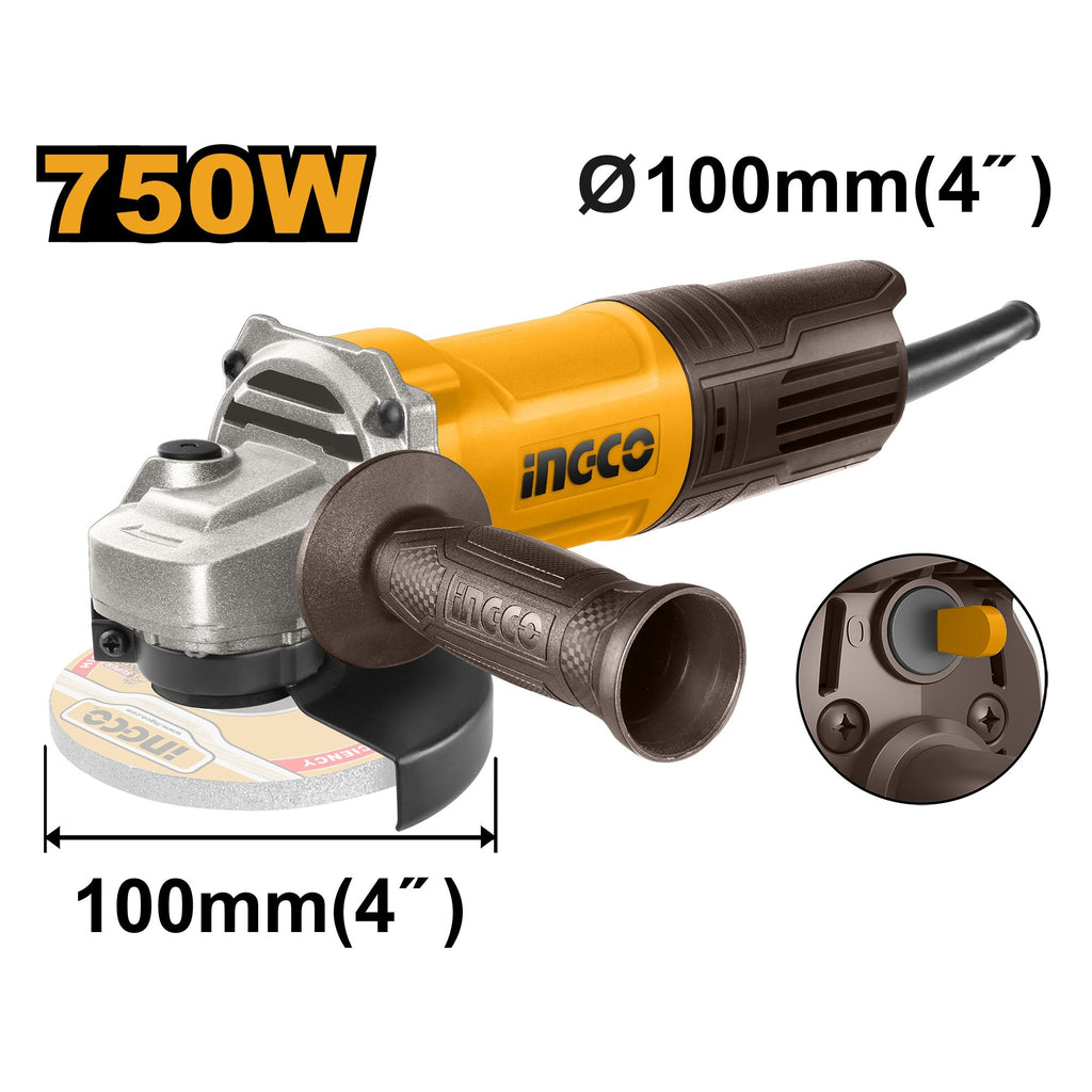 INGCO 100MM (4") ANGLE GRINDER, 750W, AG750282