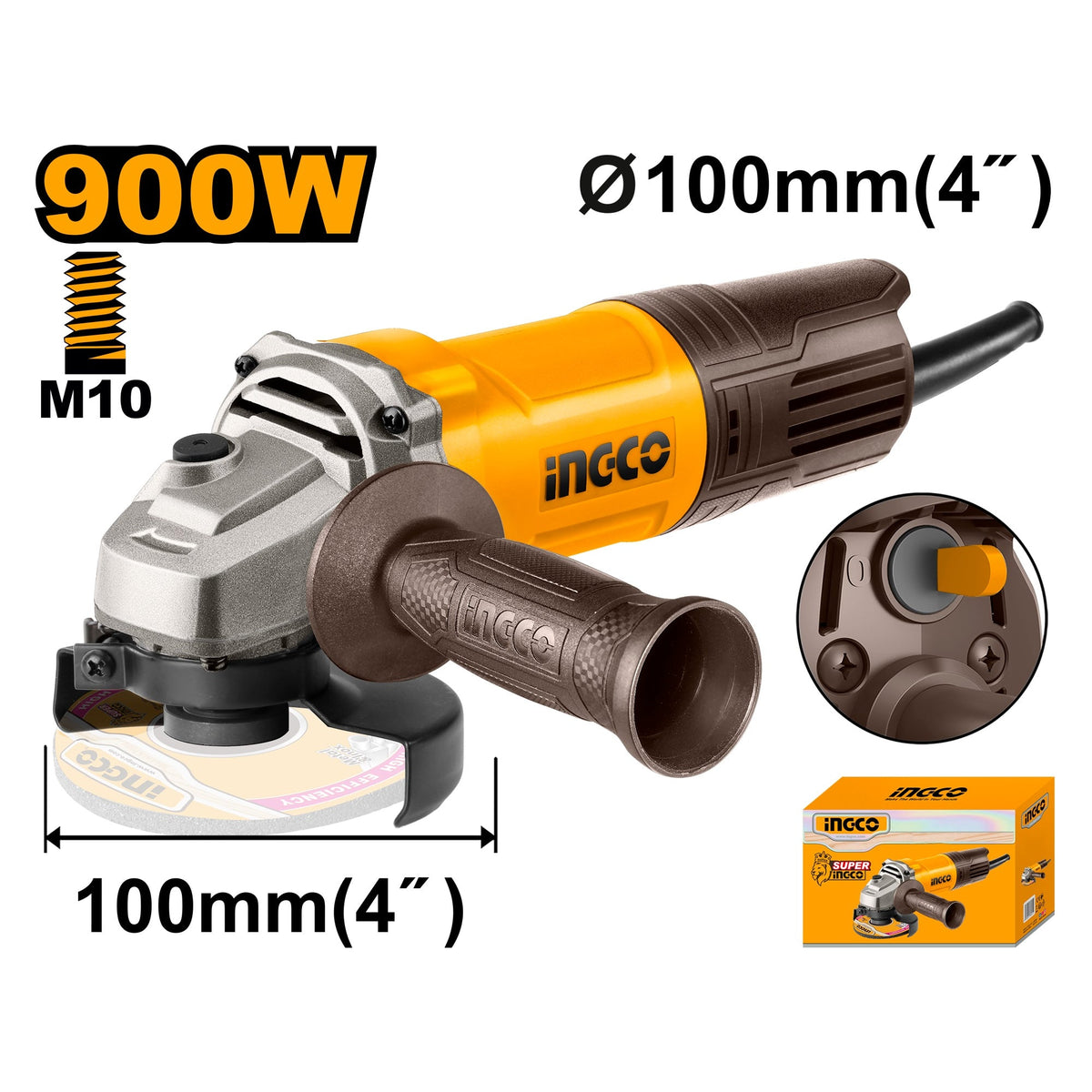 INGCO 100MM (4") ANGLE GRINDER, 900W, AG900282 Main image