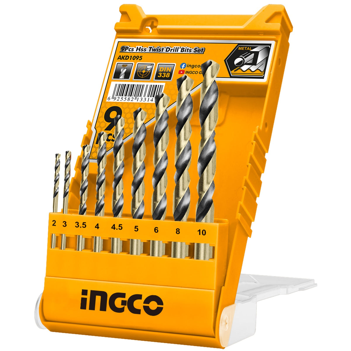 INGCO 9PCS HSS DRILL BIT SET SIZE 2,3,3.5,4,4.5,5,6,8,10MM AKD1095 Main image