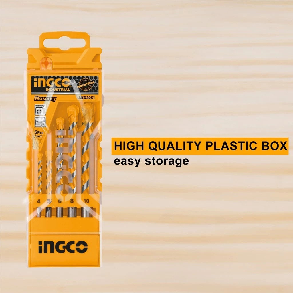 INGCO 5PCS MASONRY DRILL BIT SET 4,5,6,8 & 10MM AKD3051