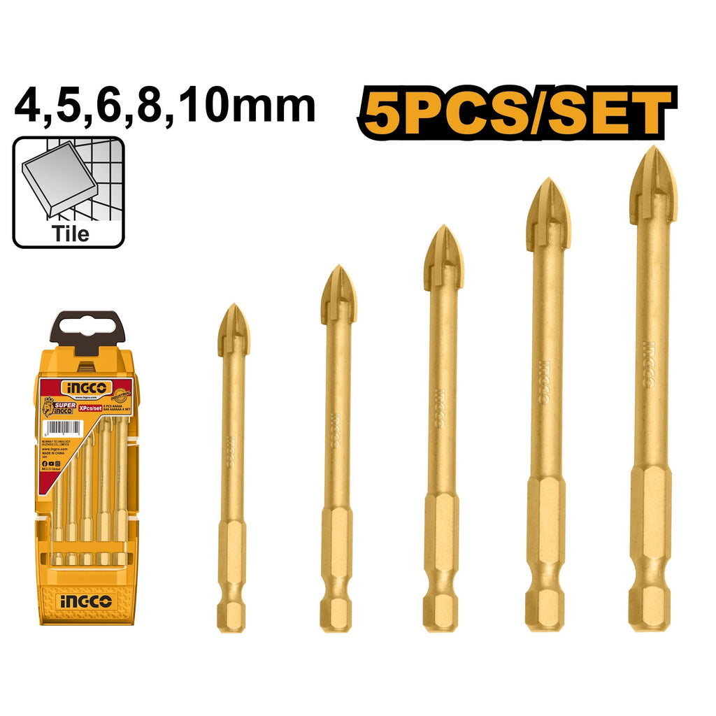 INGCO 5PCS GLASS & TILE DRILL BIT SET 4,5,6,8 & 10MM AKD7058