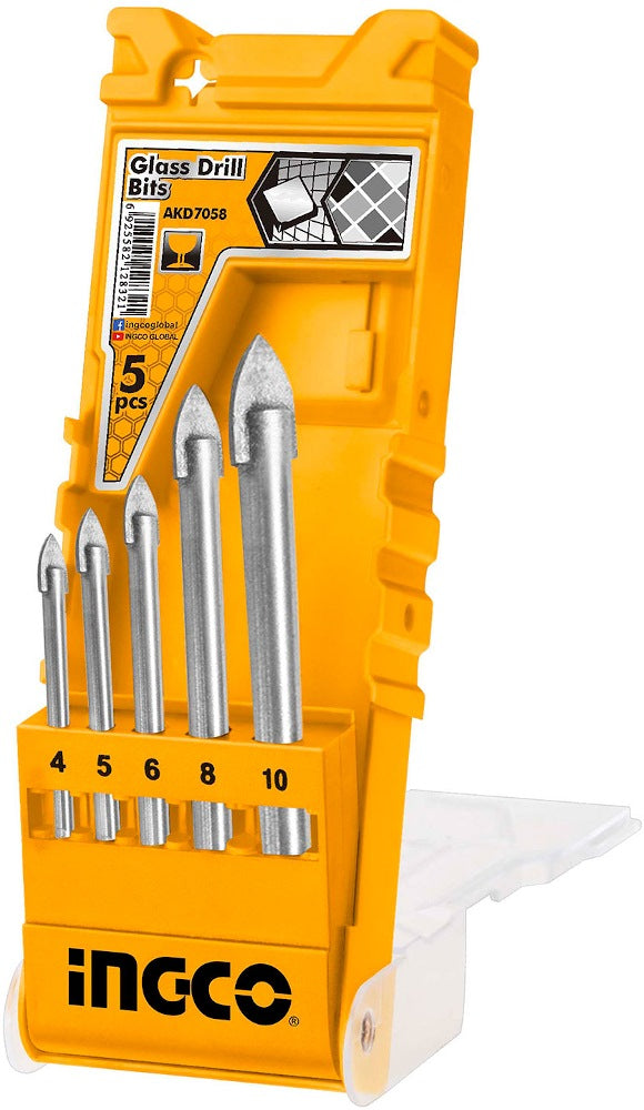 INGCO 5PCS GLASS & TILE DRILL BIT SET 4,5,6,8 & 10MM AKD7058