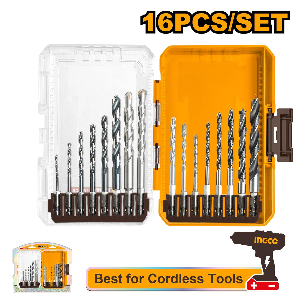 INGCO 16PCS METAL MULTI-FUCTION & WOOD DRILL BIT SET AKDL11606 Main image