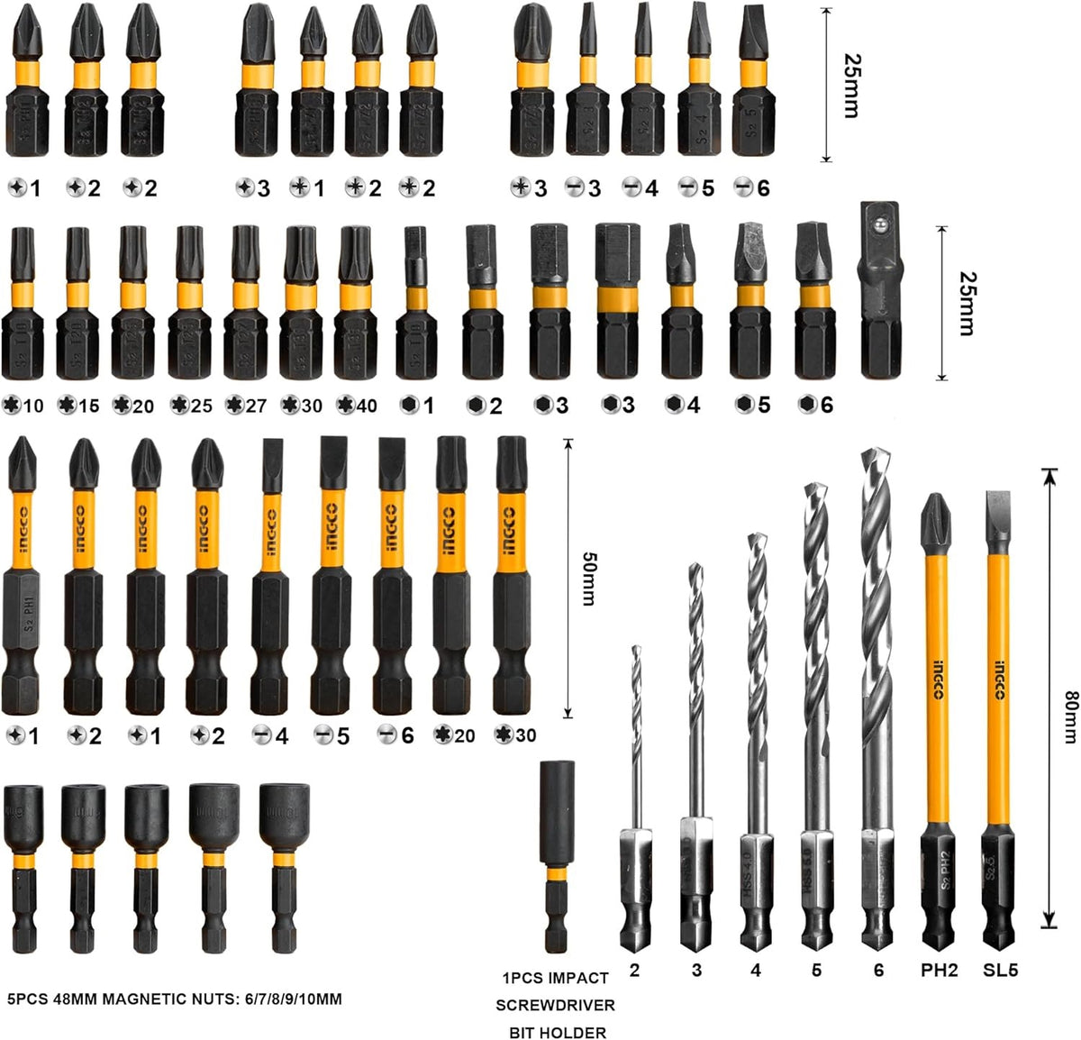 INGCO 49PCS IMPACT DRIVER BIT SET AKDL24906