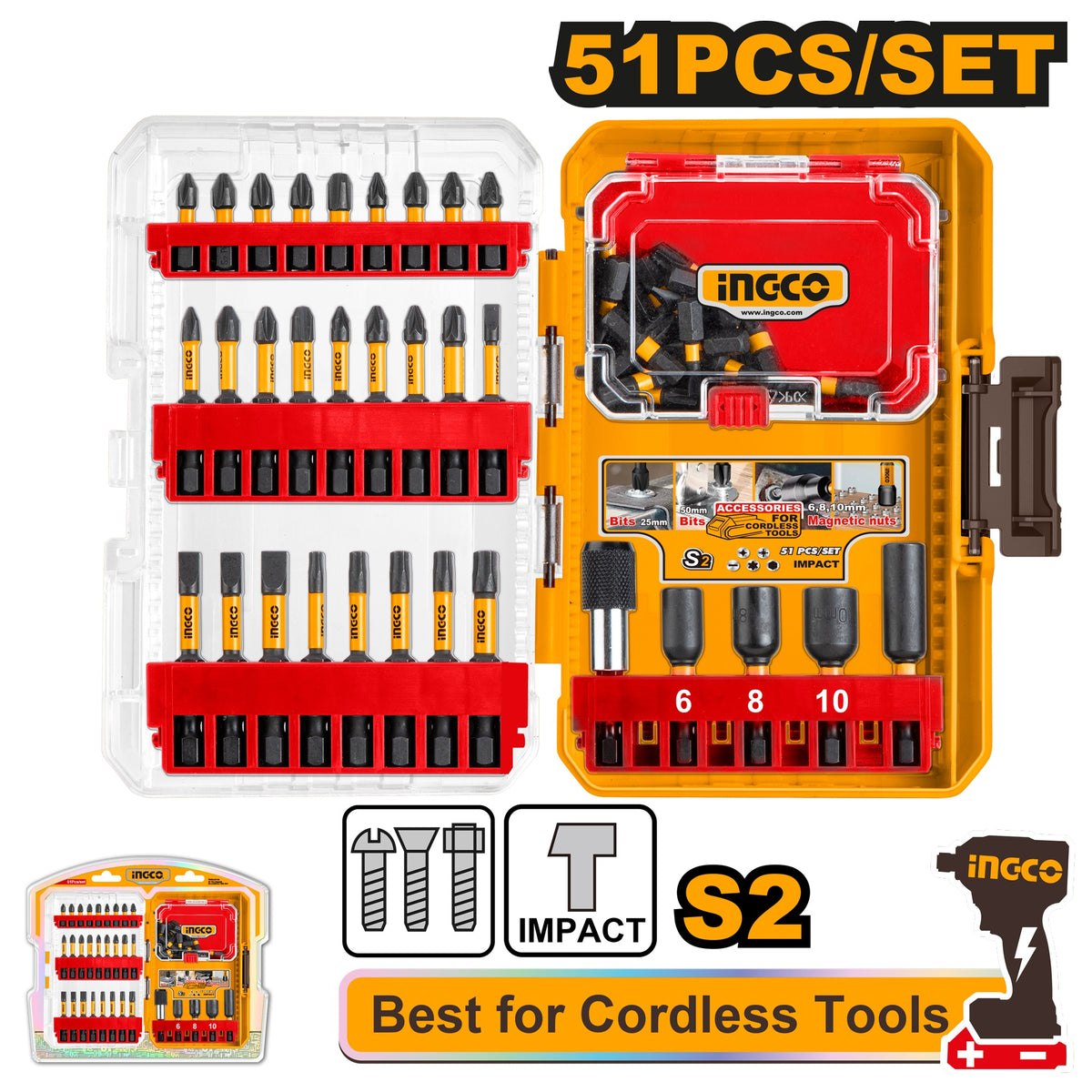 INGCO 51PCS IMPACT DRIVER BIT SET AKDL25106 Main image