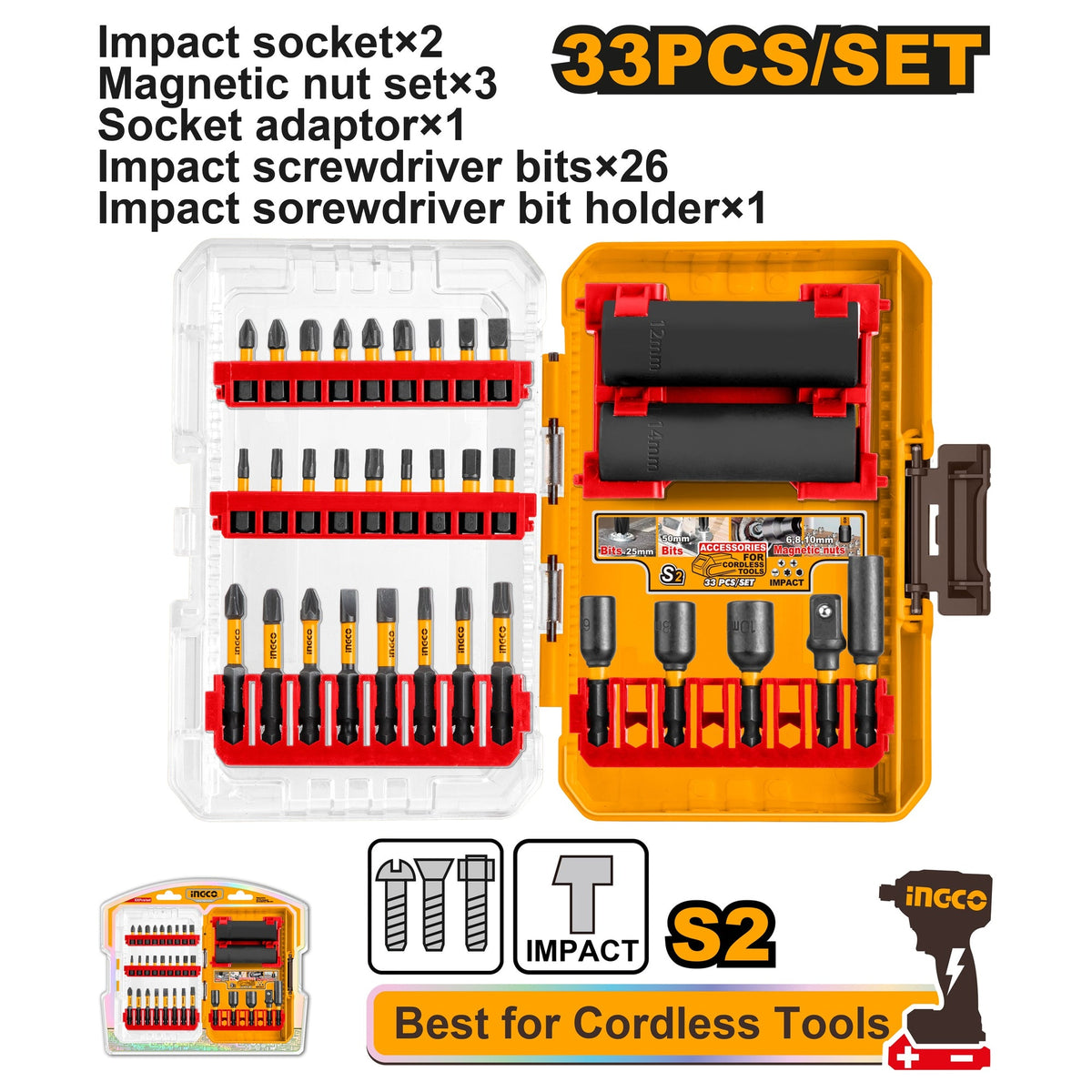 INGCO 33PCS IMPACT DRIVER BITS + SOCKET SET AKDL63306 Main image