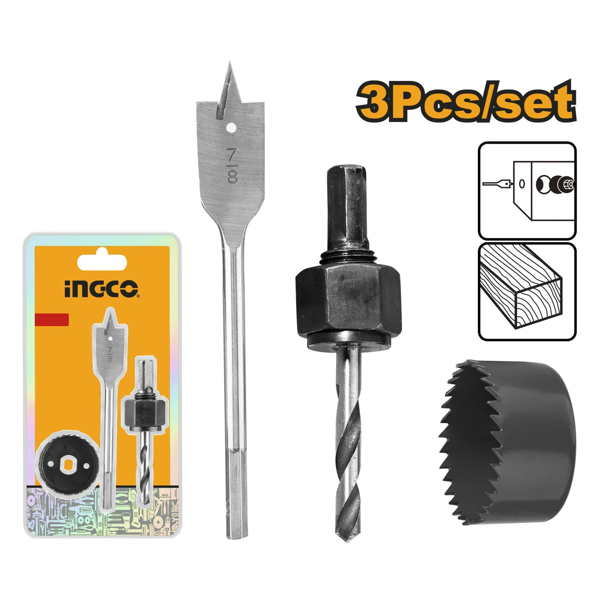 INGCO 3PCS LOCK INSTALLATION HOLE SAW KIT AKHS302 Main image